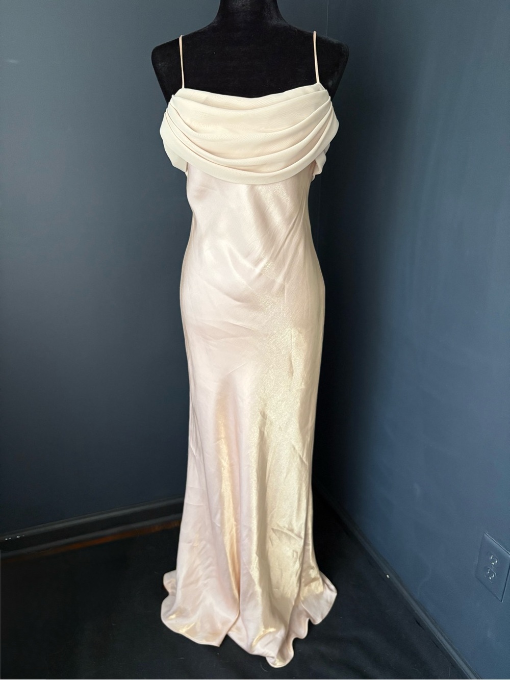 Dollcake Ivory Cream Satin Maxi Dress with Draped Cowl Neck
